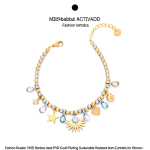 Fashion <b>Beaded</b> <b>Bracelet</b> 316L Stainless Steel PVD <b>Gold</b> Plating Sustainable Resistant Charm Jewelry for Women - Product Image 2