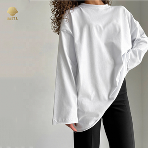 T-shirt luluxiyaya in cotone 100 primavera nuovo ampio ampio bracciale alto 2cm fascia collo manica lunga Oversize bianco - Product Image 1