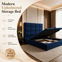 Lit plateforme en tissu Queen Size avec rangement à vérin à gaz à ouverture par le bas pour chambre d'appartement, approvisionnement pour la vente au détail B2B B2C en gros