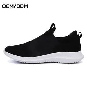 Customized Logo Breathable Soft Knitting Fabric Wear Sneaker Lady Comfortable Slip On Shoes Mens Low Cost