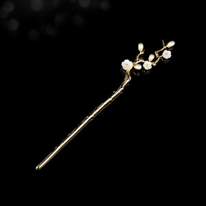Muyu Plum Blossom Hairpin 15 Cm Gold With Pearls For Wedding Chinese Style - Product Image 4
