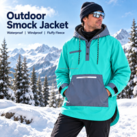 Veste Smock Unisexe d'Extérieur OEM, Anorak à Capuche Color Block avec Doublure Polaire Moelleuse et Poche Kangourou pour le Camping