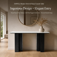 Table console moderne en pierre frittée, plateau en marbre de 11 mm, structure en bois massif, table d'appoint pour entrée, couloir, salon