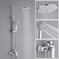 Ensemble de douche mural en acier et plastique ABS avec douchette à main, jet cascade et barre coulissante - Système de douche haute performance pour hôtel