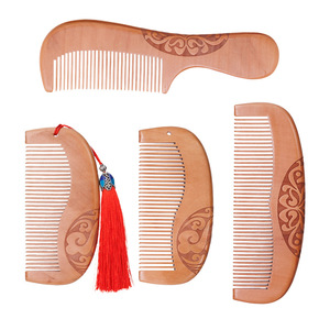 Natural Peach Wood Comb Scalp Massage Hair <b>Brush</b> 15-20cm With Laser Printing Design For General Population - Product Image 5