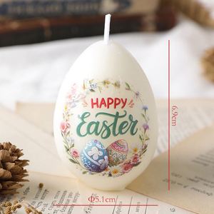 Vela Aromática Hecha a Mano con Forma de Huevo de Pascua, Linda Vela Artística con Estampado Floral de Conejo, Una Sola Mecha, Decoración Festiva - Product Image 3