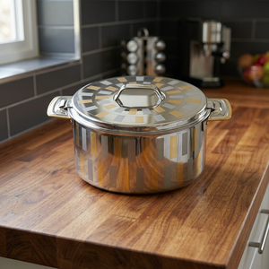 Casserole moderne en acier inoxydable avec couvercle, design rond, durable, compatible avec toutes les plaques de cuisson, passe au lave-vaisselle - Product Image 3