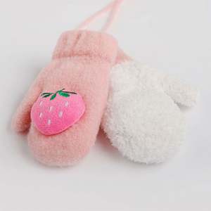 Guantes Infantiles de Fruta, Protección contra el Frío, Cálidos, Gruesos, Forrados de Doble Capa de Felpa, Color Puro, con Correa para el Dedo - Product Image 4