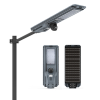 Lampe de sécurité solaire intégrée de qualité commerciale 1200W avec double objectif CCTV, contrôle par application 4G, boîtier en aluminium IP65, pour autoroute