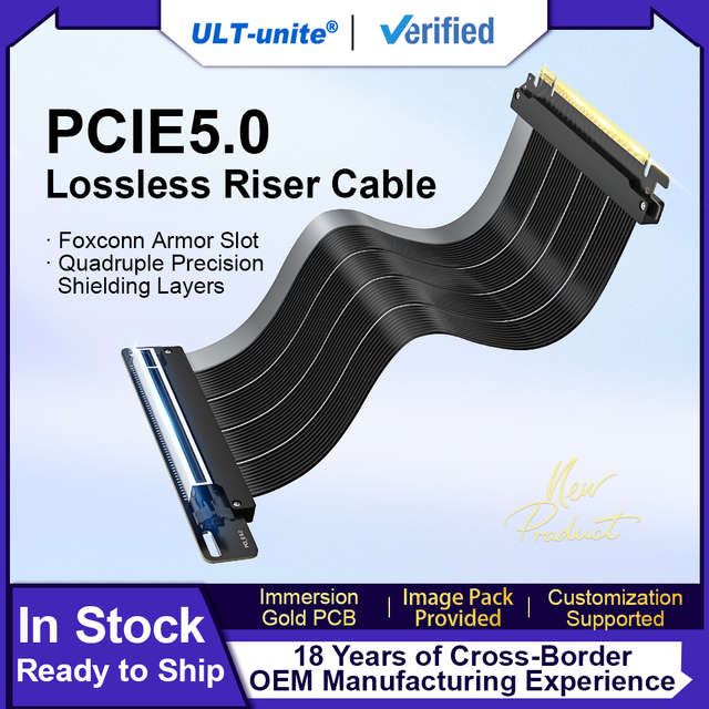 ULT-unite 128 GB/S Speed High-Speed GPU Vertical Mount Extension Cable PCIe 5.0 Riser Cable Compatible with PCIe 4.0/3.0