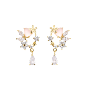 Pendientes Románticos Coreanos de Plata de Ley 925, Chapados en Oro, con Diseño de Mariposa, Corazón y Flor, con Circonitas, Regalos de Compromiso - Product Image 4