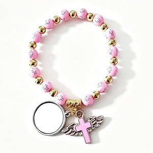 <span class=keywords><strong>Bracelet</strong></span> en métal <span class=keywords><strong>avec</strong></span> charme religieux en forme de croix d'ange pour hommes et femmes - Cadeau promotionnel respectueux de l'environnement - Product Image 2