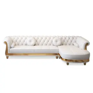 Italian Luxury Royal Beige Upholstered Velvet Chesterfield Sofa Set Living Room Furniture for Hotel Project