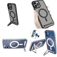 Casing Magnetik Transparan dengan Penyangga untuk iPhone 16 Pro Max 17 Air 15 14 13 12 11 Plus, Casing Anti Benturan Dropshipping