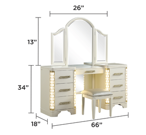 Queen 5 <b>Pc</b> Luxury Contemporary Adjustable LED Vanity Bedroom <b>Set</b> Made with Wood in Beige - Product Image 4