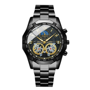 Reloj Deportivo de Negocios para Hombre de Alta Calidad, Chapado en Oro, Correa de Acero, Cronógrafo, Taquímetro, Función de Fecha, Manecillas Luminosas, Reloj de Cuarzo - Product Image 4
