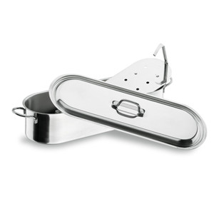 Pentola per pesce in acciaio inossidabile con coperchio e griglia per cottura a vapore - Product Image 1
