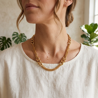 Collar Dreamshow de Cadena Mixta con Secciones de Clip y Curb, Bicolor en Oro, Acero Inoxidable 316L, Chapado en Oro, Resistente al Agua