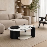 Ensemble de meubles de table console pour café, restaurant et salon, style minimaliste Evelyn, motif marbre, bois, matériaux écologiques, fonctionnel