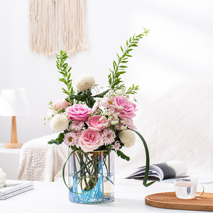 Vase de table moderne en verre transparent, fleurs de savon artisanales en forme de roses, design simple, vase de sol en céramique pour usage décoratif domestique - Product Image 6