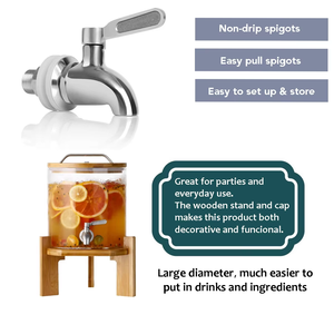 10l portatile resistente al calore di vetro <span class=keywords><strong>dispenser</strong></span> di bevande con cremagliera in legno coperchio rubinetto per succo di alcol bevande fredde festa brocca di acqua - Product Image 5