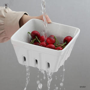 Panier de drainage en céramique nordique, carré, taille M, support de rangement pour fruits réutilisable, blanc et vert DF1997 - Product Image 5