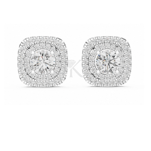 Brilliant Round Cut Lab Grown Diamond Double Halo Tops In Solid Gold For Women Featuring Secure Screw <b>Backs</b> Luxury Fine <b>Earrings</b> - Product Image 5