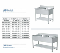 Évier de style européen en acier inoxydable 201/304 à double/simple bac, finition brossée, hauteur réglable, facile à assembler, pour restaurant