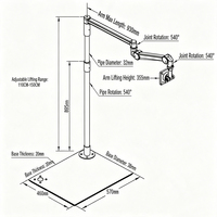 Moniteur médical d'installation hospitalière à bras long, orientable à 90 degrés, en alliage d'aluminium blanc, réglable en hauteur