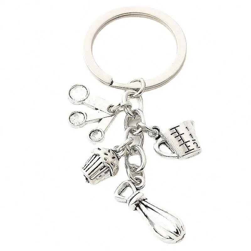 Bakery keychains gift Baking Cupcake Muffin Chef Culinary Metal Key Chains With Cook Book Measuring Spoon Keyring Baker Keychain