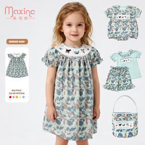 スモック子供服カモマガモ刺繍ベビードレスパフスリーブ夏のベビーガールズドレス - Product Image 2