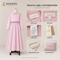 Ensemble coordonné rose modeste pour femme : Trench court et jupe longue, robe deux pièces à manches longues, fabricant OEM