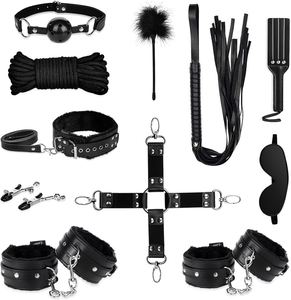 11-teiliges BDSM-Set aus Leder: Erotische Bondage-Artikel, Handschellen, Nippelklemmen, Knebel, Peitsche, Seil – Sexspielzeug für Paare - Product Image 1
