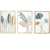 Décoration murale moderne en métal doré, rectangle, salon, décoration intérieure, 3 panneaux, design feuille, accessoires pour la maison