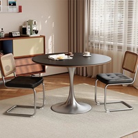 Table à manger vintage française en pierre frittée, base en acier inoxydable en forme de tulipe, ronde, pour cuisine, restaurant, café