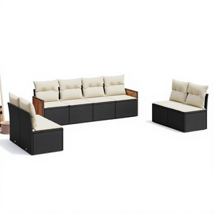 Conjunto de Sofás Modulares de Ratán PE para Jardín, Muebles de Exterior Negros, Diseño Contemporáneo, Sofás Acolchados Cómodos para Uso en Jardín - Product Image 1