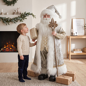Champagne Metallic Robe Santa Claus Statue Luxury Papa Noel Figure for Hotel Lobby <b>Xmas</b> Display - Product Image 1