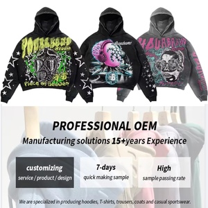 Sudadera con Capucha de Invierno para Hombre, Estilo Y2K, Tejida, de Gran Peso, con Estampado DTG, Lavado Vintage, Bajo sin Rematar, Fabricación OEM Personalizada - Product Image 3