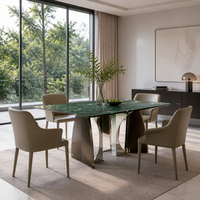 Table à manger moderne de luxe en marbre vert, plateau rectangulaire en pierre naturelle, base en métal incurvée, table de cuisine, meubles de maison