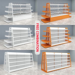 Dépanneur Étagères à collations supermarchés Cages de rangement en acier à usage léger Étagères à grille arrière réglable à 2 étagères pour montage mural - Product Image 2