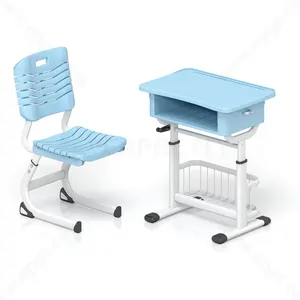Height Adjustable Blue Ergonomic High Quality Classroom Single Student Desk and Chair for Sale New Design School Furniture