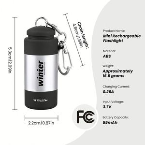 Mini lampe torche portable personnalisable, porte-clés, logo personnalisé, cadeau promotionnel, rechargeable par USB, petite lampe torche LED de poche - Product Image 2