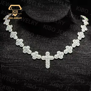 Custom Gift Hiphop Iced Out Cluster Cross Chain Sterling Silver Moissanite Tennis Cross Chain Necklace