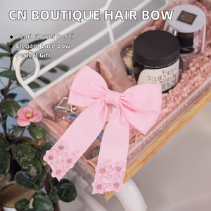 CN Boutique Haarschleife mit langen Bändern, handgefertigte Stoffspitzen-Haarspange, Blumen-Perlen-<span class=keywords><strong>Clip</strong></span> im europäisch-amerikanischen Stil, 4,9 Zoll - Product Image 2