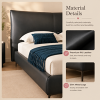 Modernes Schwarzes Lederbett mit Umweltfreundlichem Design und Geschwungenem Kopfteil für Schlafzimmer