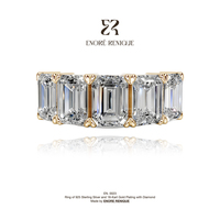 Anillo de Moissanita VVS con Cinco Piedras de Corte Esmeralda, Plata de Ley 925, Chapado en Oro de 14k, Joyería de Lujo para Mujer