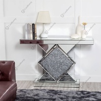 Table Console Miroir en Verre Argenté OEM/ODM avec Diamants Écrasés