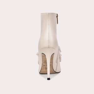 Bottines blanches à nœud pour femme, talons aiguilles fins à bout pointu, pour femmes de petite taille, chaussures de mode pour les soirées et le quotidien - Product Image 4