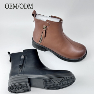 Sepatu bot Chelsea hak rendah wanita, Kasut Ankle ritsleting samping gaya Barat kulit asli PU EVA musim dingin musim gugur - Product Image 1