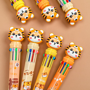 Pena 3D Harimau Kawaii Pena Bolpoin Sepuluh Warna Pena Stabilo Ujung Kartun Tipe Tekan Pena Coretan Pelajar Hadiah - Product Image 1